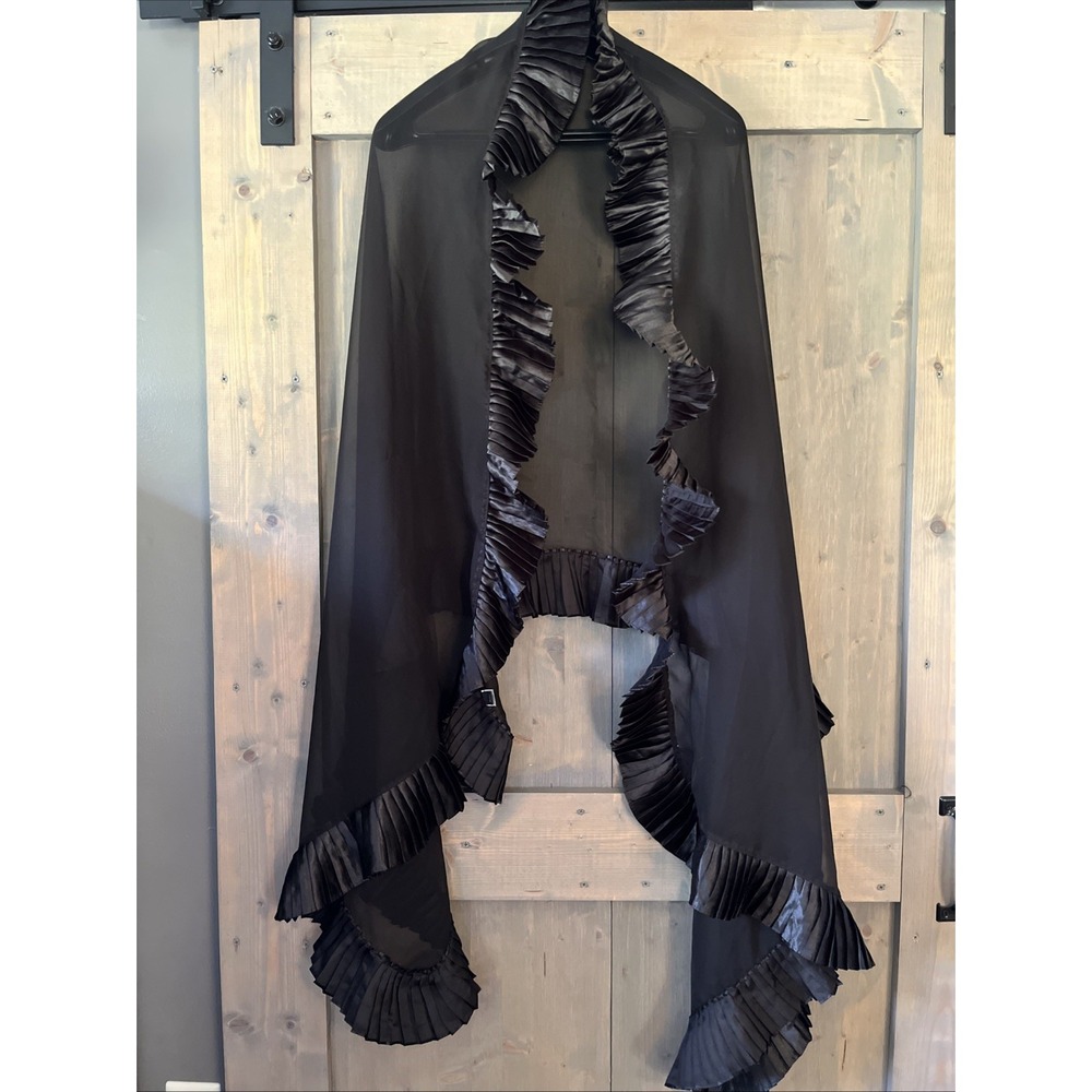 Echo Black Scarf Sheer with Ruffle Edge Glam Whimsygoth Theatrical 86"x66"